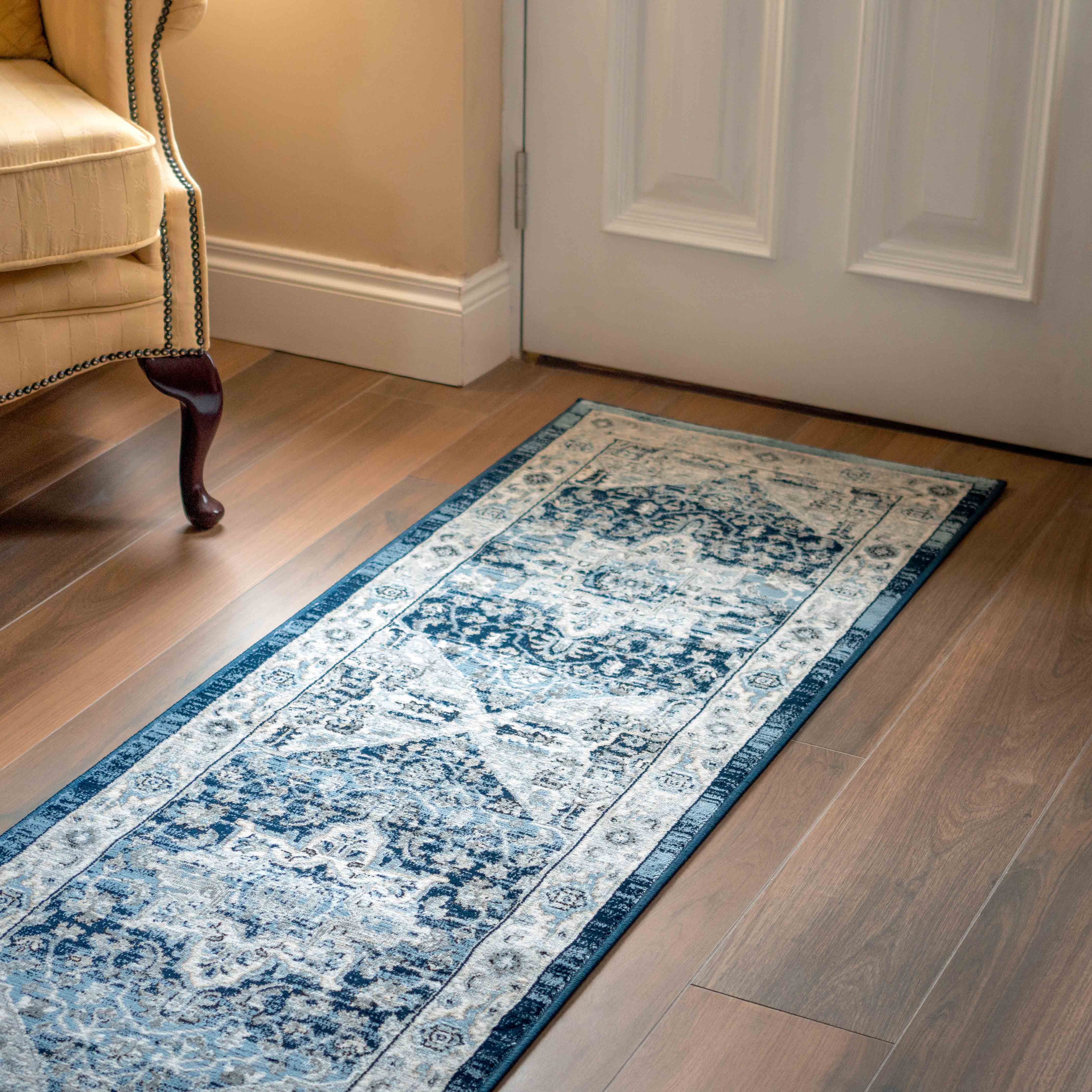 Vienna Constance Blue Oriental Medallion Floral Hall Runner Rug ...
