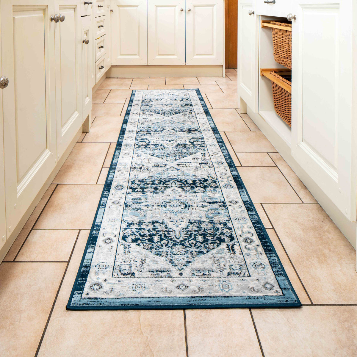 Vienna Constance Blue Oriental Medallion Floral Hall Runner Rug ...
